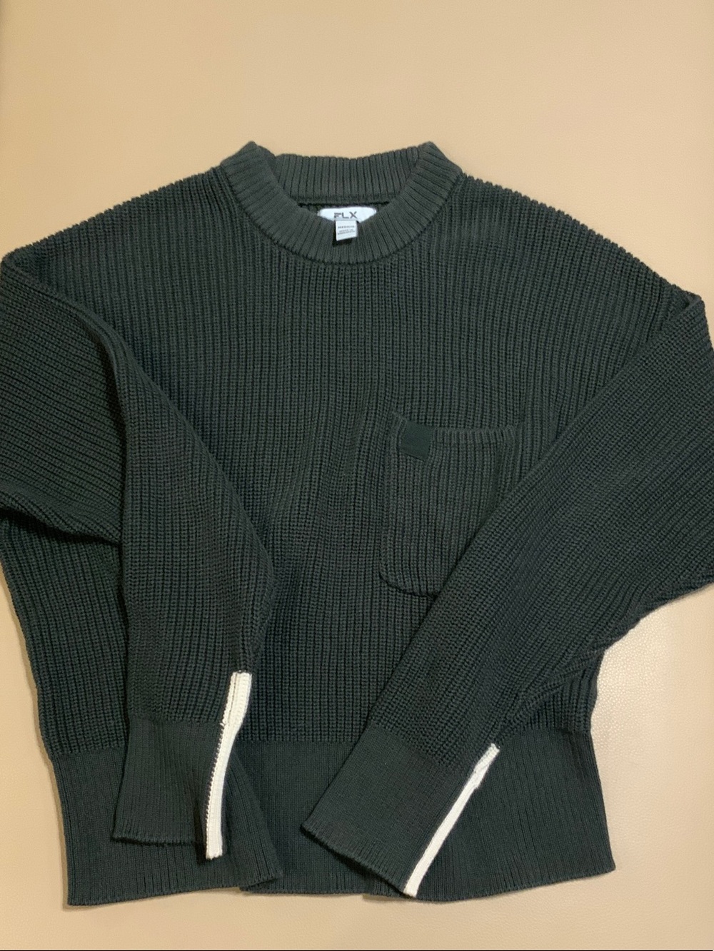 FLX Forest Green Ribbed Crewneck Sweater with Chest Pocket